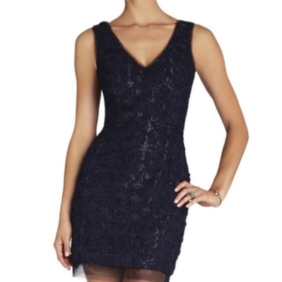 NWT BCBGMaxazria Marissa Rosette Mini Dress in Dark Navy. Size 2. - Picture 2 of 8